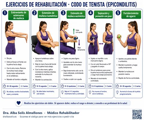 Ficha de ejercicios: Codo de tenista (epicondilitis)
